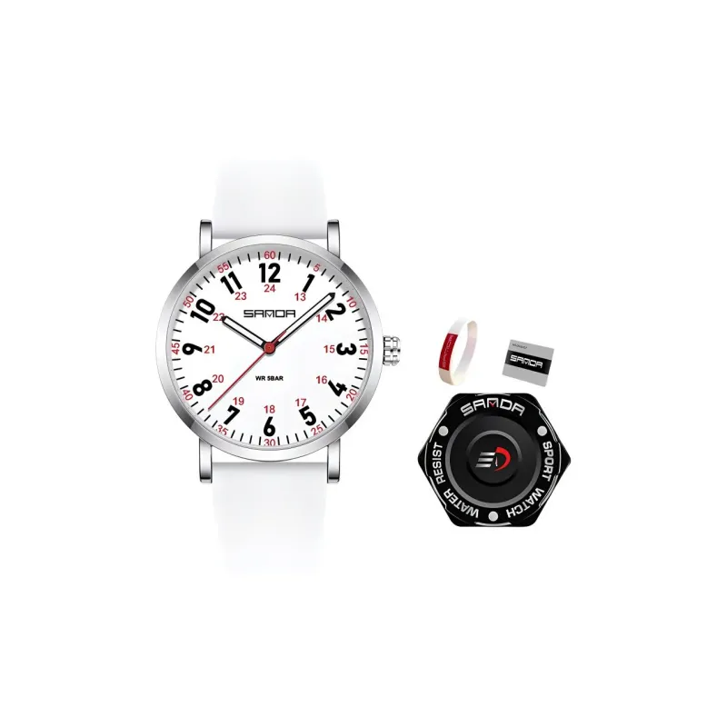 Sanda Quartz Movement Silicone Strap Watch Unisex White Dial-0