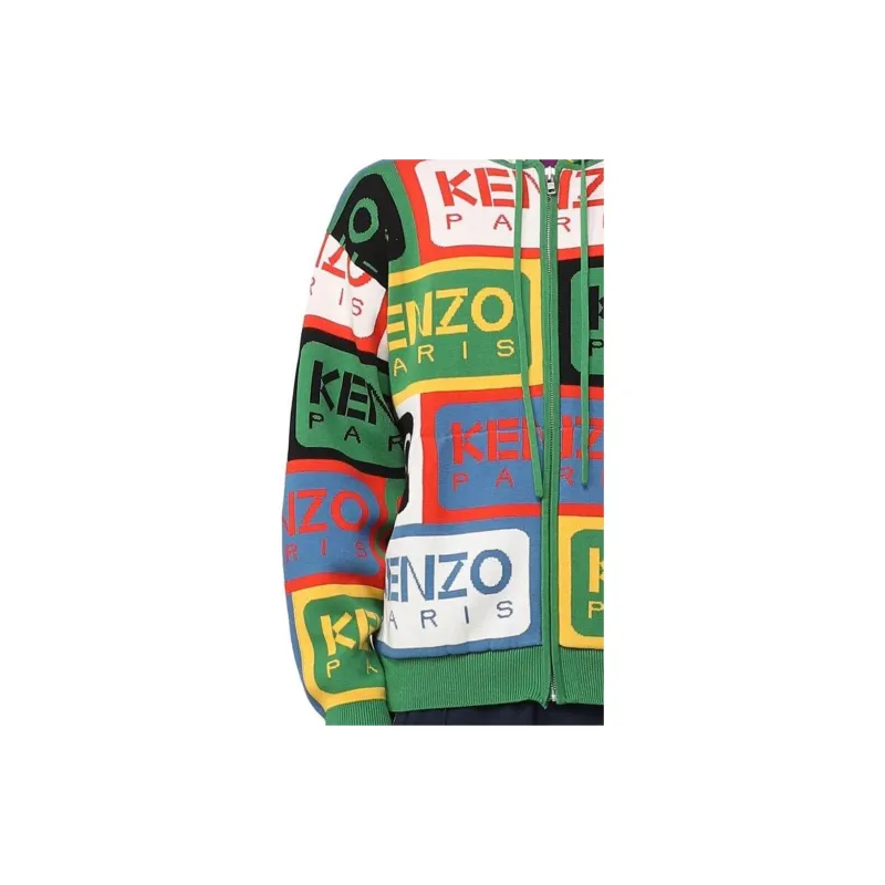 KENZO Zipped Drawstring Knitted Hoodie-4
