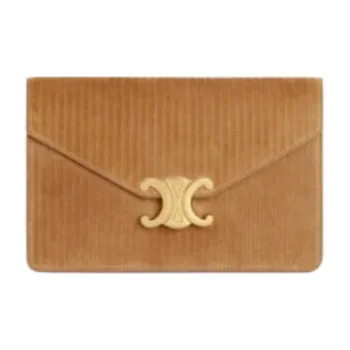 CELINE Stripes Cow Leather Suede One Shoulder Wallet Women's Smoky