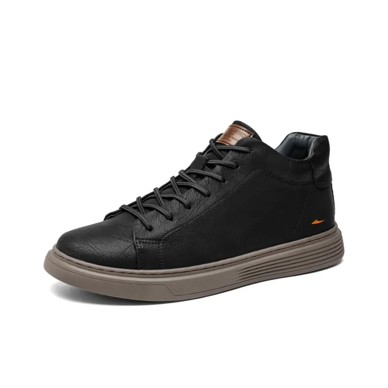 Kuding Skateboard Shoes Men Mid Top Black/Beige/Brown-1