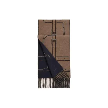 HERMES Cashmere Knit Scarves Unisex Brown/Blue
