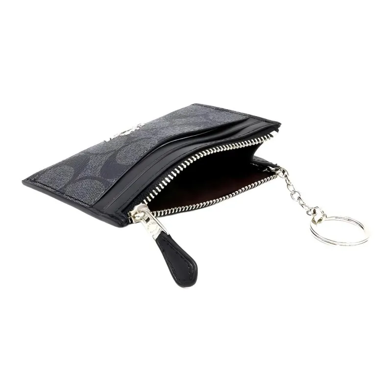 COACH Mini Id Skinny Canvas With Leather Key Pouches Card Holders Men's Black Monogram-2