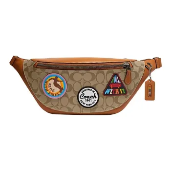 COACH Warren PVC Sling Bag, Crossbody Bag, Fanny Pack Large Size Men's Khaki & Brown