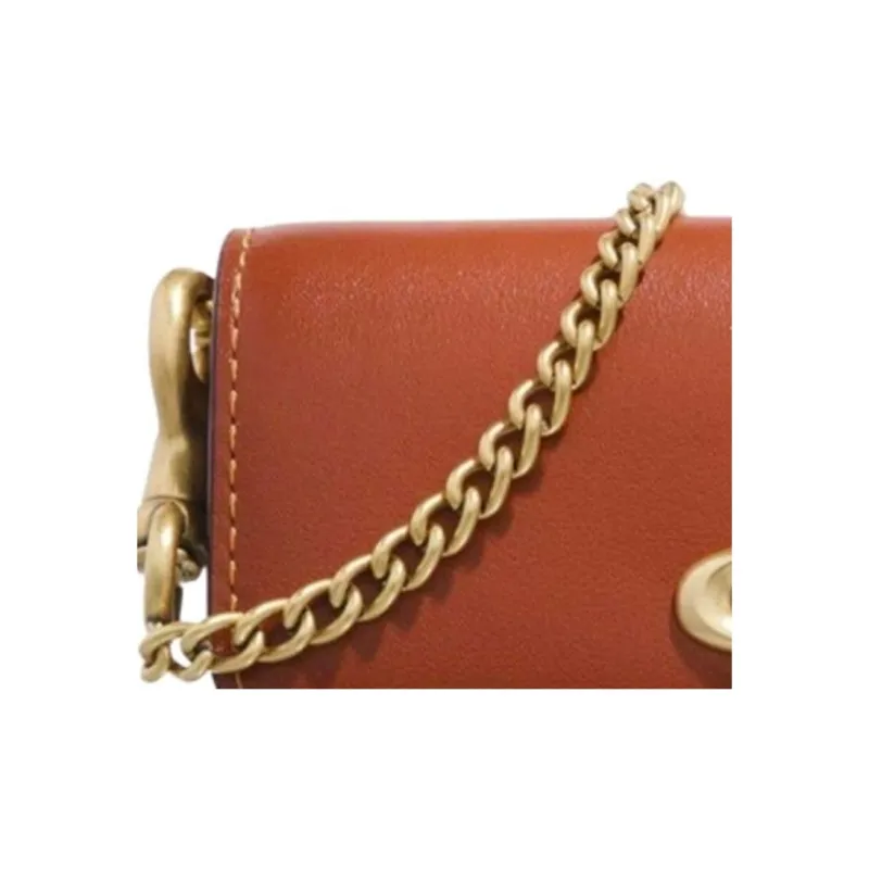 COACH Signature Coated Canvas With Exquisite Calfskin One Shoulder Crossbody Card Holder Mini Women's Tawny-4