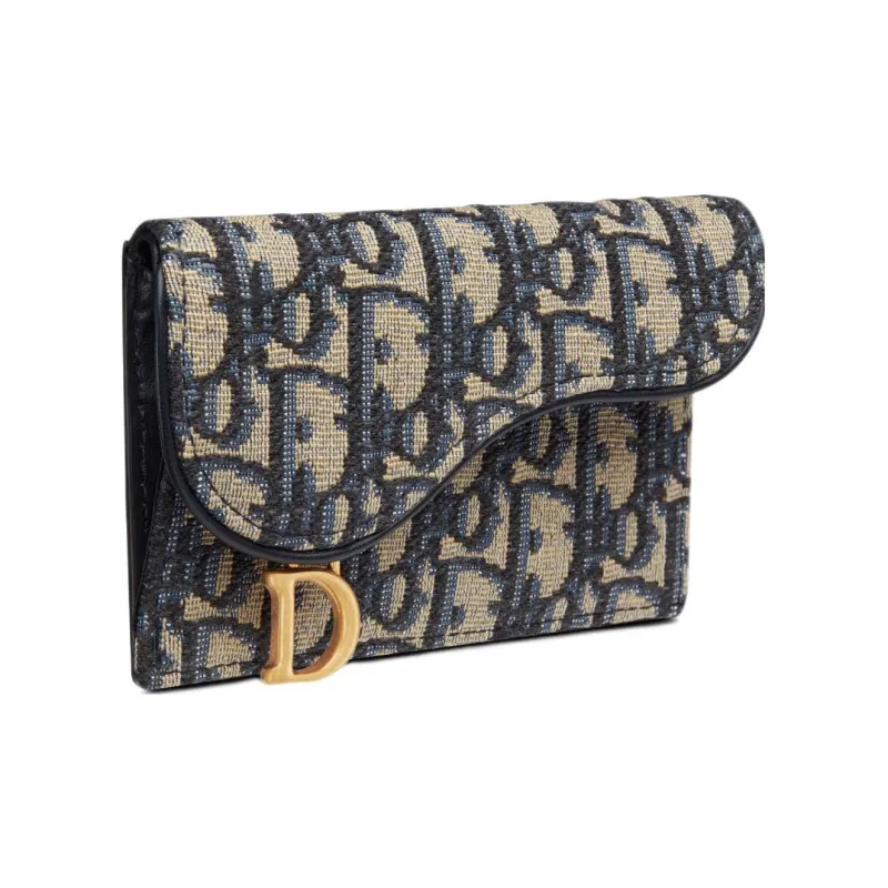 DIOR Jacquard Fabric Card Holder Women's Blue/Beige-1