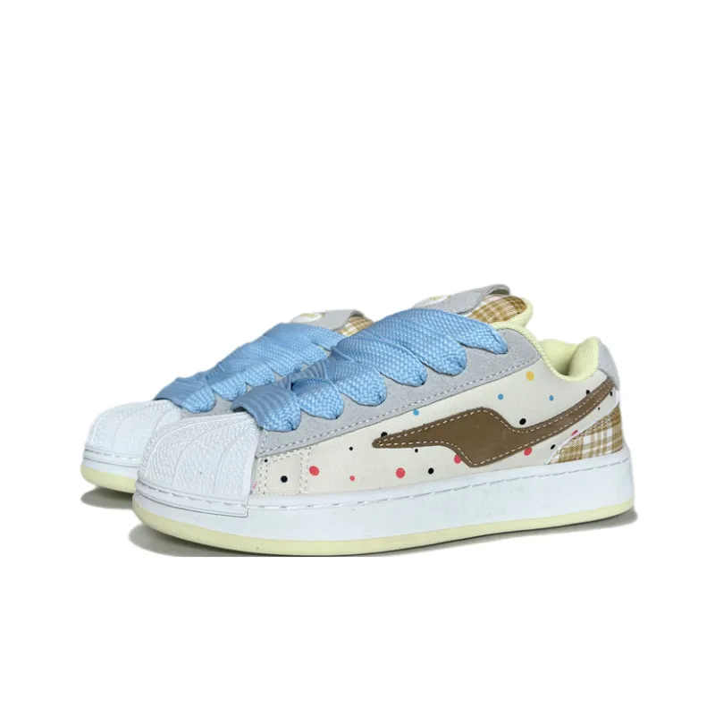 JIANGSHOU Lightweight Wear Resistant And Slip Resistant Low Top Skateboard Shoes Women's Beige Brown-3