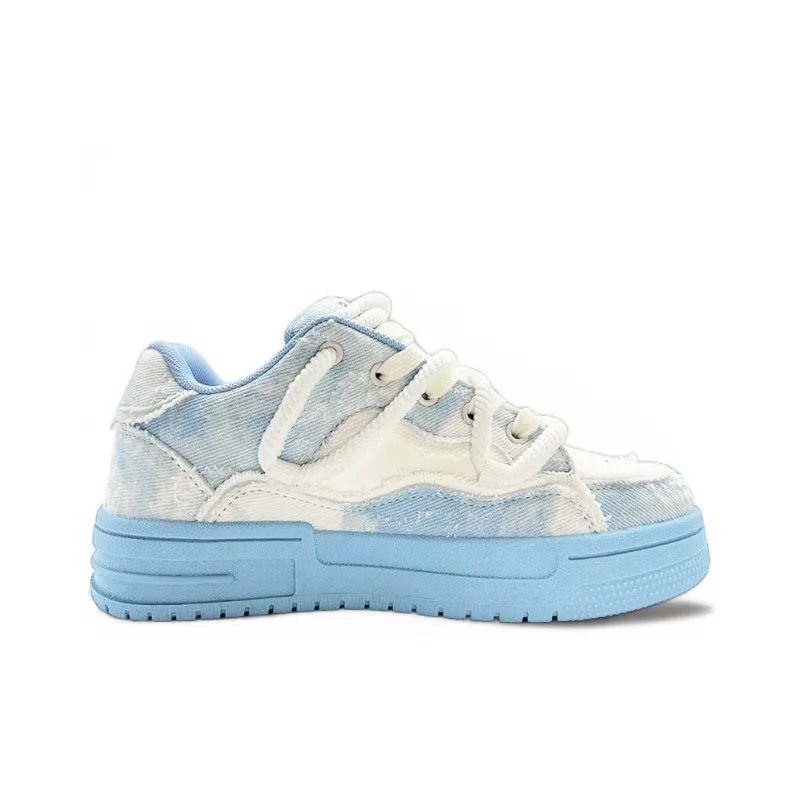 ITGI Anti Slip Wear Resistant Low Top Skateboard Shoes Unisex White Blue-1