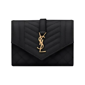 SAINT LAURENT Monogram Cow Leather Patchwork With Sheepskin Wallets Card Holders Women's Black