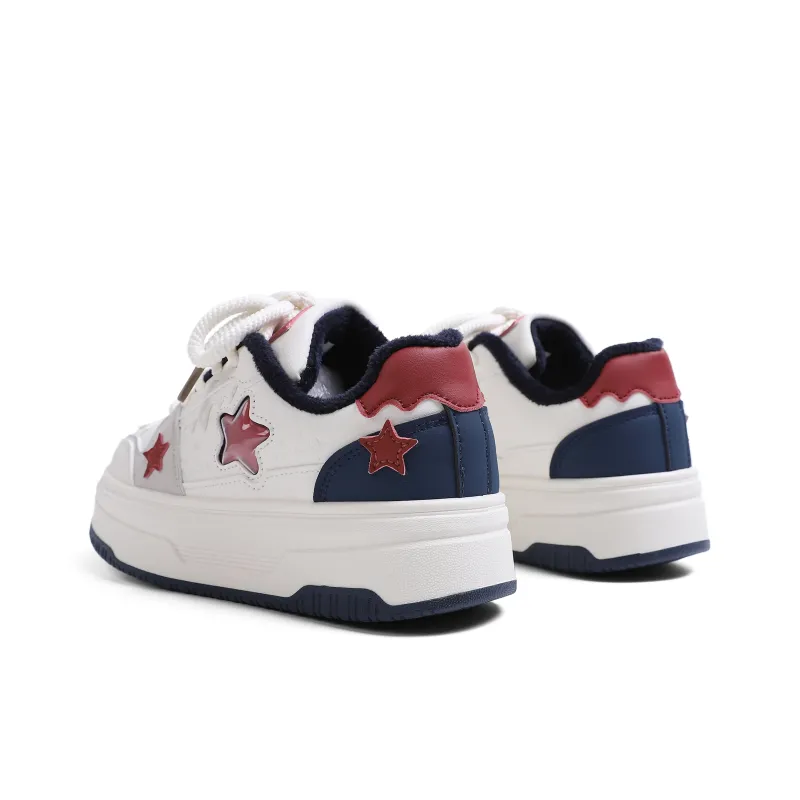 RENBEN Warm And Wear Resistant Low Top Skateboard Shoes Women's White Dark Blue-3