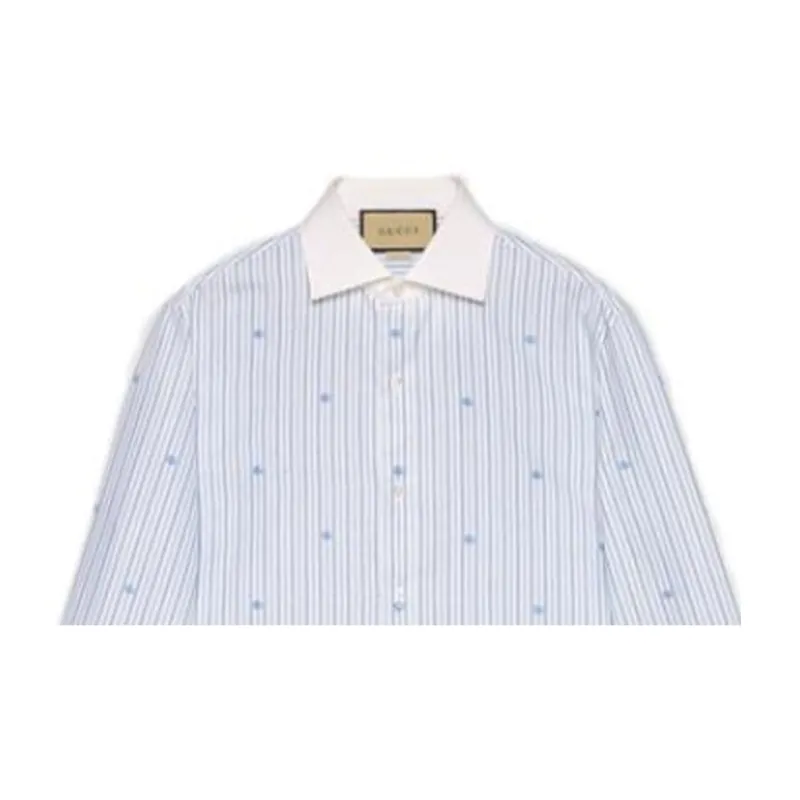 GUCCI GG embroidered Striped Cotton Shirt-4
