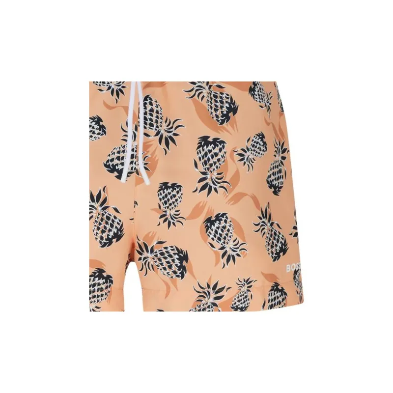 HUGO BOSS Fully Lined Swim Shorts With Pineapple Motif Swimming Shorts Men's Orange-3