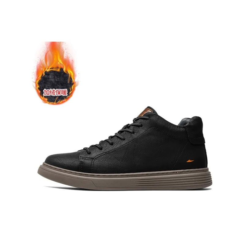 Kuding Skateboard Shoes Men Mid Top Black/Beige/Brown-13