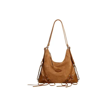 AILUXI Fabric With Synthetic Leather Double Shoulder Handbag Shoulder Bag Women's Cocoa Brown
