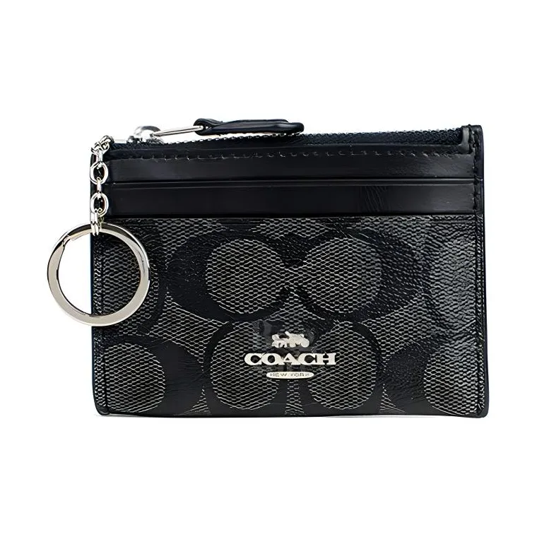 COACH Mini Id Skinny Canvas With Leather Key Pouches Card Holders Men's Black Monogram-0