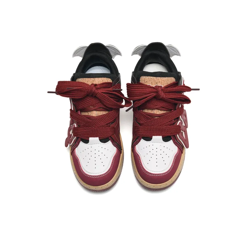 ABCIO Anti Slip Wear Resistant Low Top Skateboard Shoes Women's White Red-34