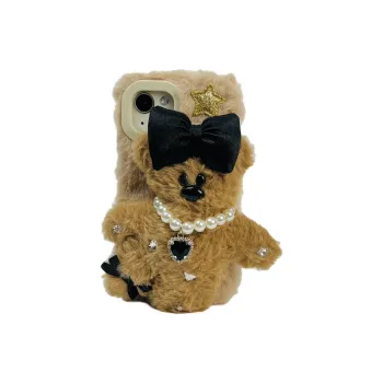 Wei Xin Plush Material Furry Bowknot Bear Phone Cases Compatible With IPhone 16/15 Pro Max/Apple 13/14 Pro Max/12