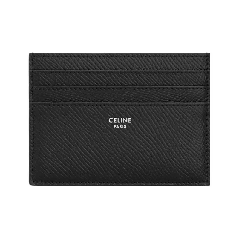 CELINE Grain Cow Leather Card Holder Large Size Men's Black-0