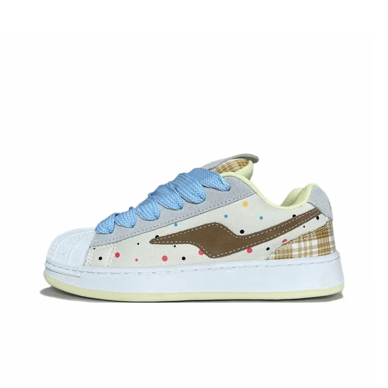 JIANGSHOU Lightweight Wear Resistant And Slip Resistant Low Top Skateboard Shoes Women's Beige Brown-0