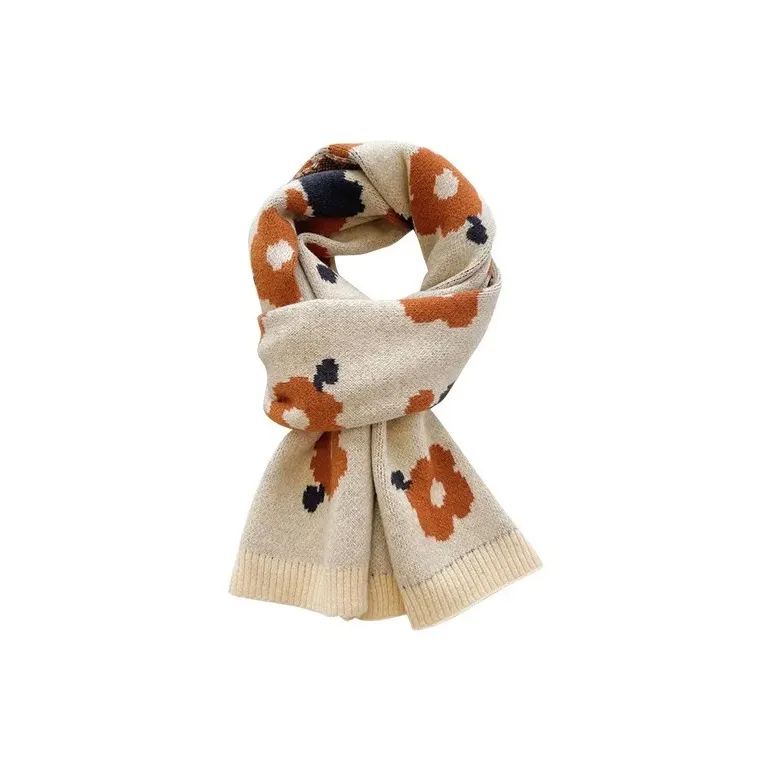 PISHUSHU Polyester Knit Scarves Unisex Beige Burgundy Blue Gray-0