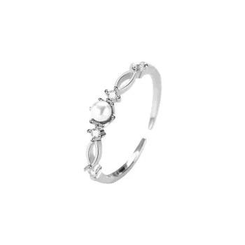 Floating Joy 925 Sterling Silver Faux Pearl Zircon Rings Unisex