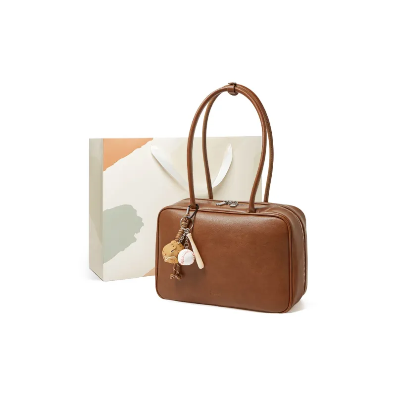 15 MINS Synthetic Leather Shoulder Bag Handbag Shoulder Bag Large Size Women's Brown/Black-0