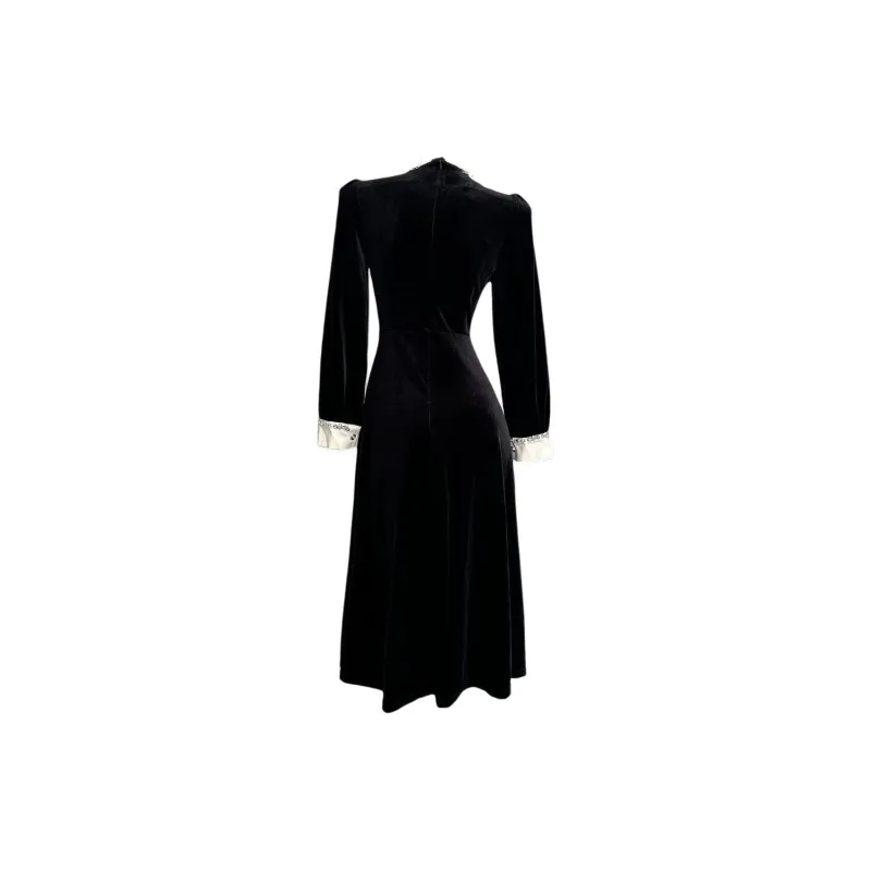SECFLY OFFICIAL Long Sleeved Dresses Women's Velour Black-3