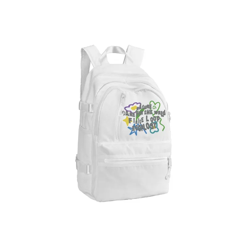 FINITE LOOP Recycled Material Students Backpack Small Size Unisex White-10