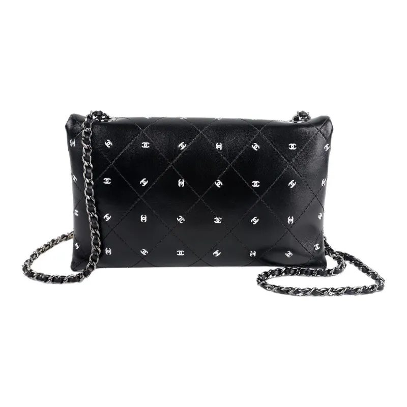 CHANEL Leather Chain Bag Envelope Bag Clutch Women's Black-2