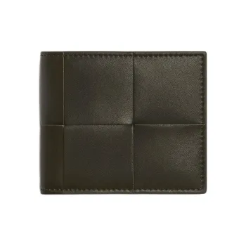 Bottega Veneta Calfskin Wallet Men's Black With Light Cream Candy