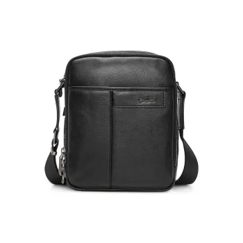 GOLDLION Cow Leather Bonded Synthetic Leather Crossbody Bag Shoulder Bag Medium Size Men's Black