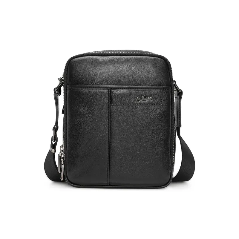 GOLDLION Cow Leather Bonded Synthetic Leather Crossbody Bag Shoulder Bag Medium Size Men's Black-0