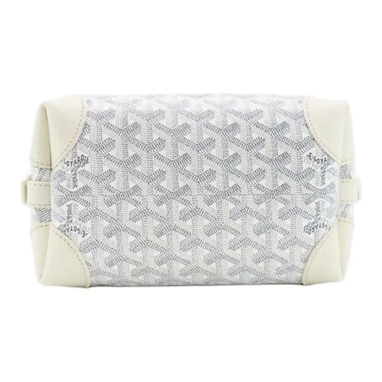 GOYARD Canvas With Heifer Skin Travel Bag Toiletry Bag Unisex White-3