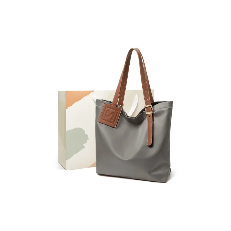 15 MINS Fabric With Synthetic Leather Tote Bag Shopping Bag Shoulder Bags Regular Women's Mist Gray Green-0