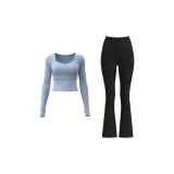 [Long-Sleeved Set]Gray Lake Blue+Starburst Black