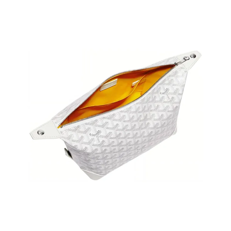 GOYARD Canvas With Heifer Skin Travel Bag Toiletry Bag Unisex White-2