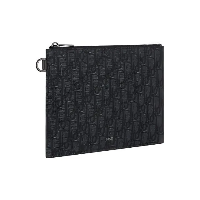 DIOR Oblique Printed Fabric With Grain Cow Leather Clutch Men's Black-1