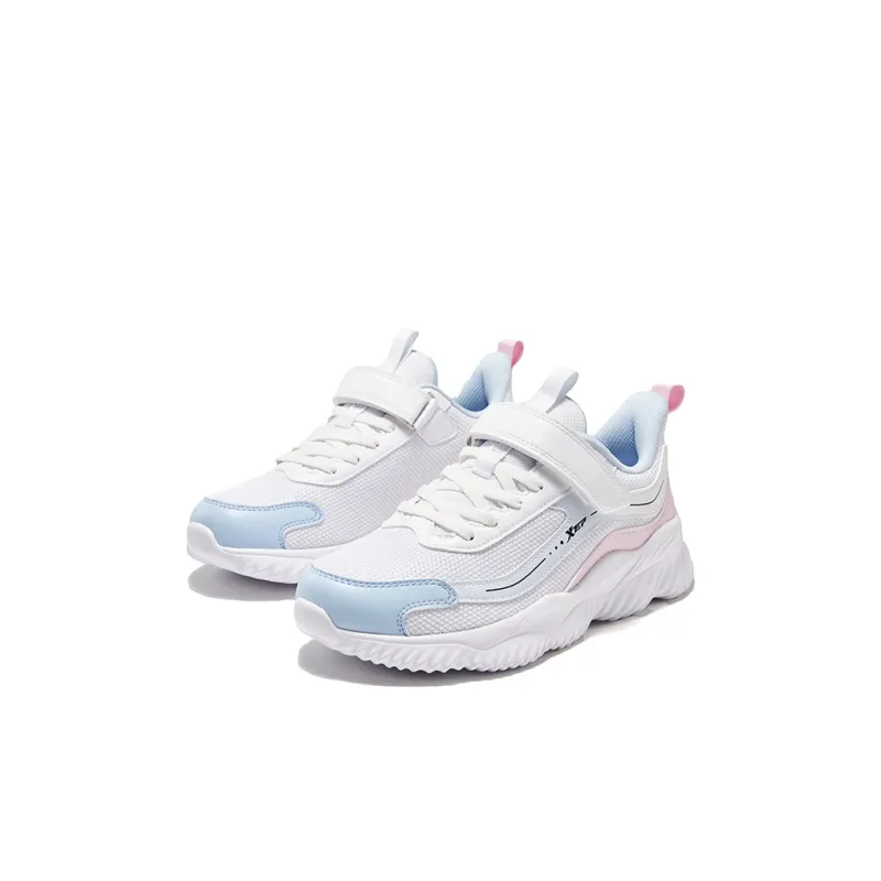 XTEP Anti Slip Wear Resistant Low Top Kids' Running Shoes Xtep White Microwave Blue Teenagers-1