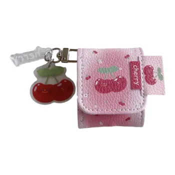 Baohuguang Compatible With AirPods 2/Pro/Pro 2 Leather Ins Refreshing Leather Cherry Fully Enclosed Headphone Cases
