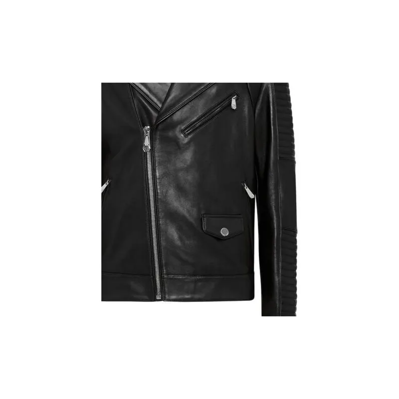 PHILIPP PLEIN Embossed-logo Padded Leather Biker Jacket-3