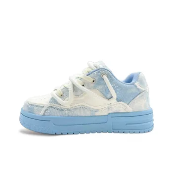 ITGI Anti Slip Wear Resistant Low Top Skateboard Shoes Unisex White Blue