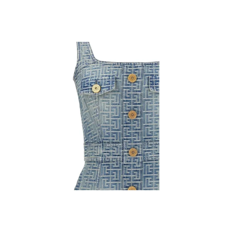 BALMAIN Monogram Debossed Square Neck Mini Dress-2