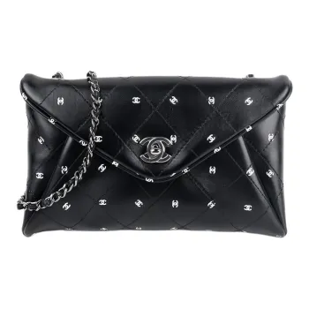 CHANEL Leather Chain Envelope Bag Clutch Women's Black
