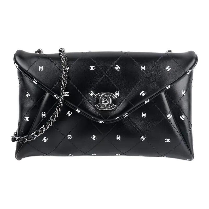 CHANEL Leather Chain Bag Envelope Bag Clutch Women's Black-0