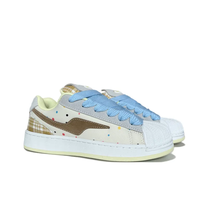 JIANGSHOU Lightweight Wear Resistant And Slip Resistant Low Top Skateboard Shoes Women's Beige Brown-4