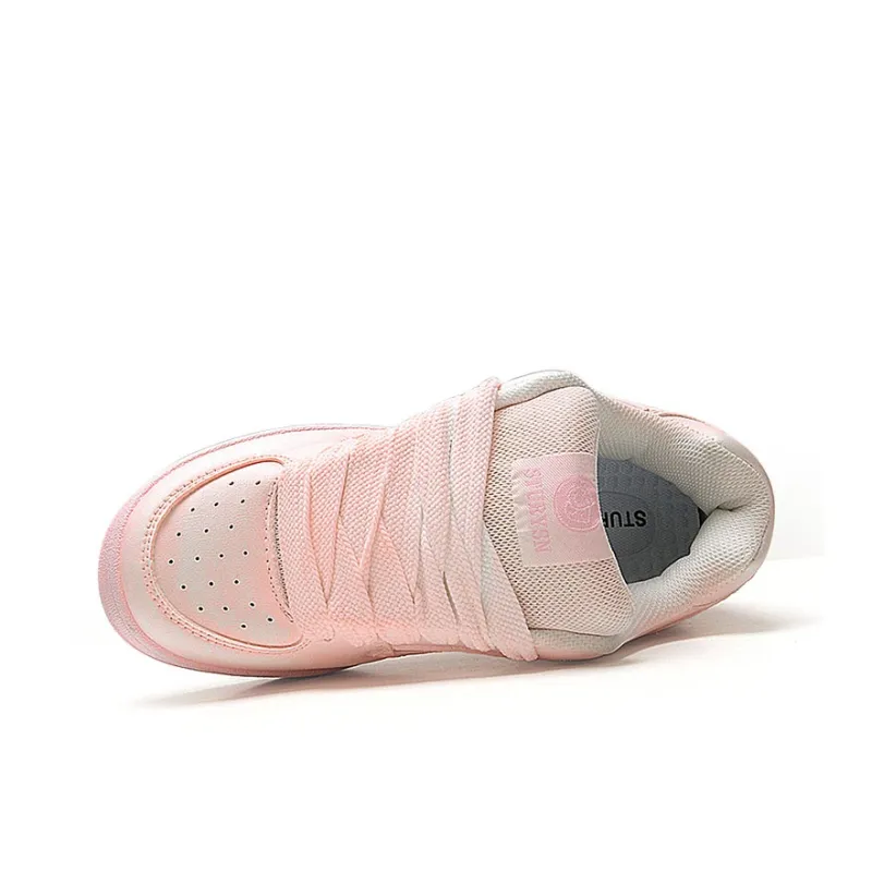STUR YSN Wear resistant And Lightweight Low Top Skateboard Shoes Women's White/Pink Distressed-5