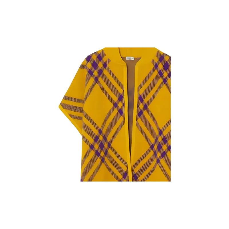 Burberry Check Wool Cape Jackets Coats Women's Yellow-4