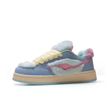 STUR YSN Low Top Skateboard Shoes Women's Blue Fuzzy Worm