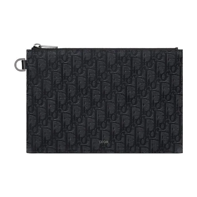DIOR Oblique Printed Fabric With Grain Cow Leather Clutch Men's Black-0