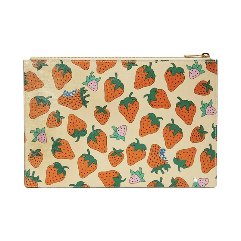 GUCCI Zumi Leather Document Bag Clutch Women's Beige/Orange Red-2