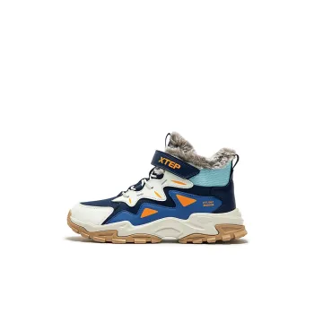 XTEP Anti Slip Wear Resistant High Top Kids Lifestyle Shoes Dark Blue Sail White Daylight Blue Kids'